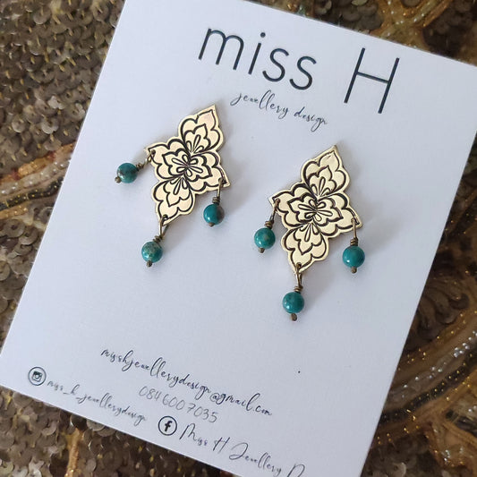 Aranka Earrings in Brass with Turquoise coloured Beads