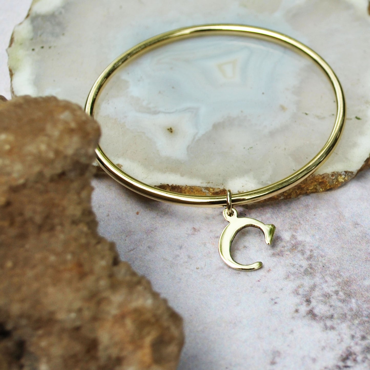 Cutout Initial Charm Bangle