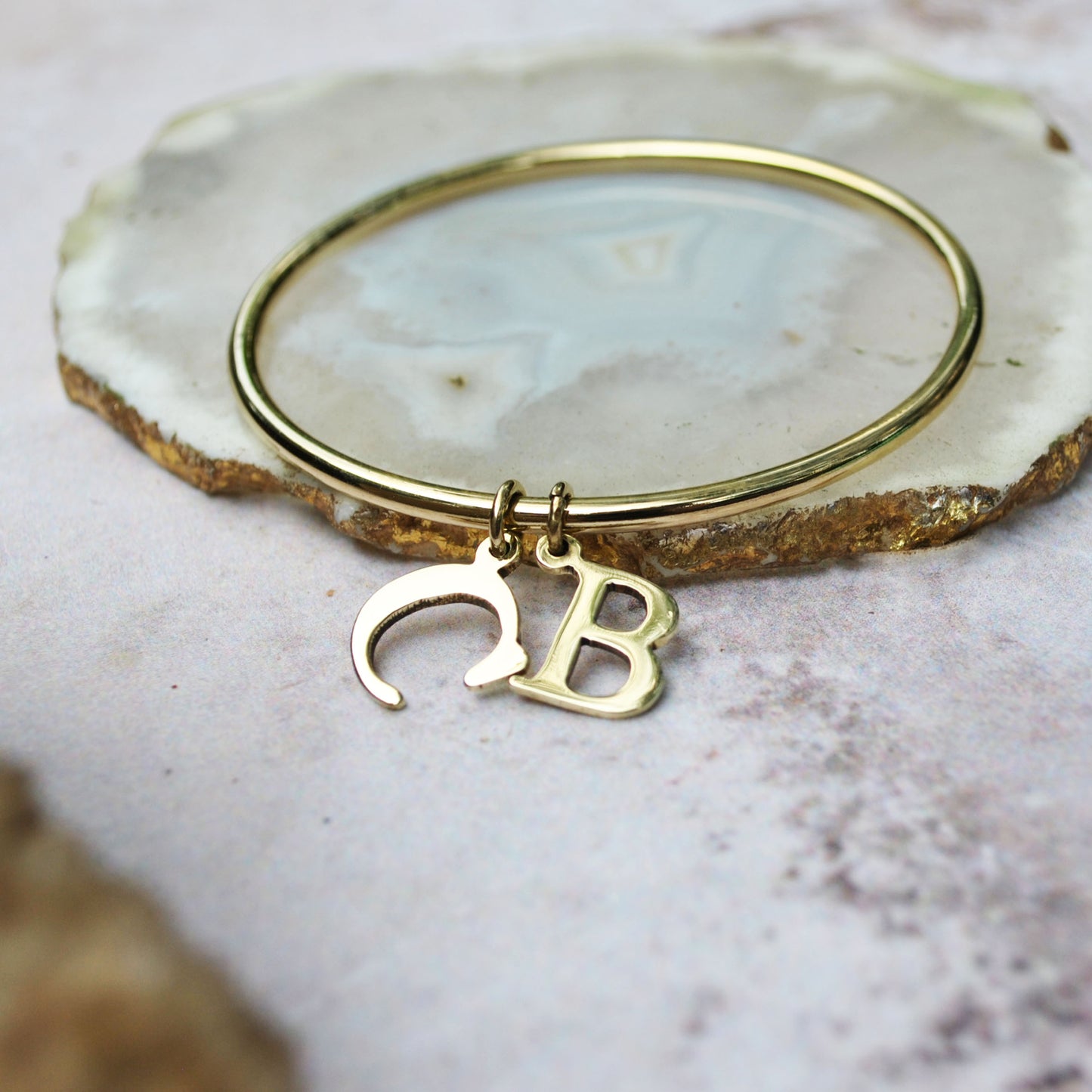 Cutout Initial Charm Bangle