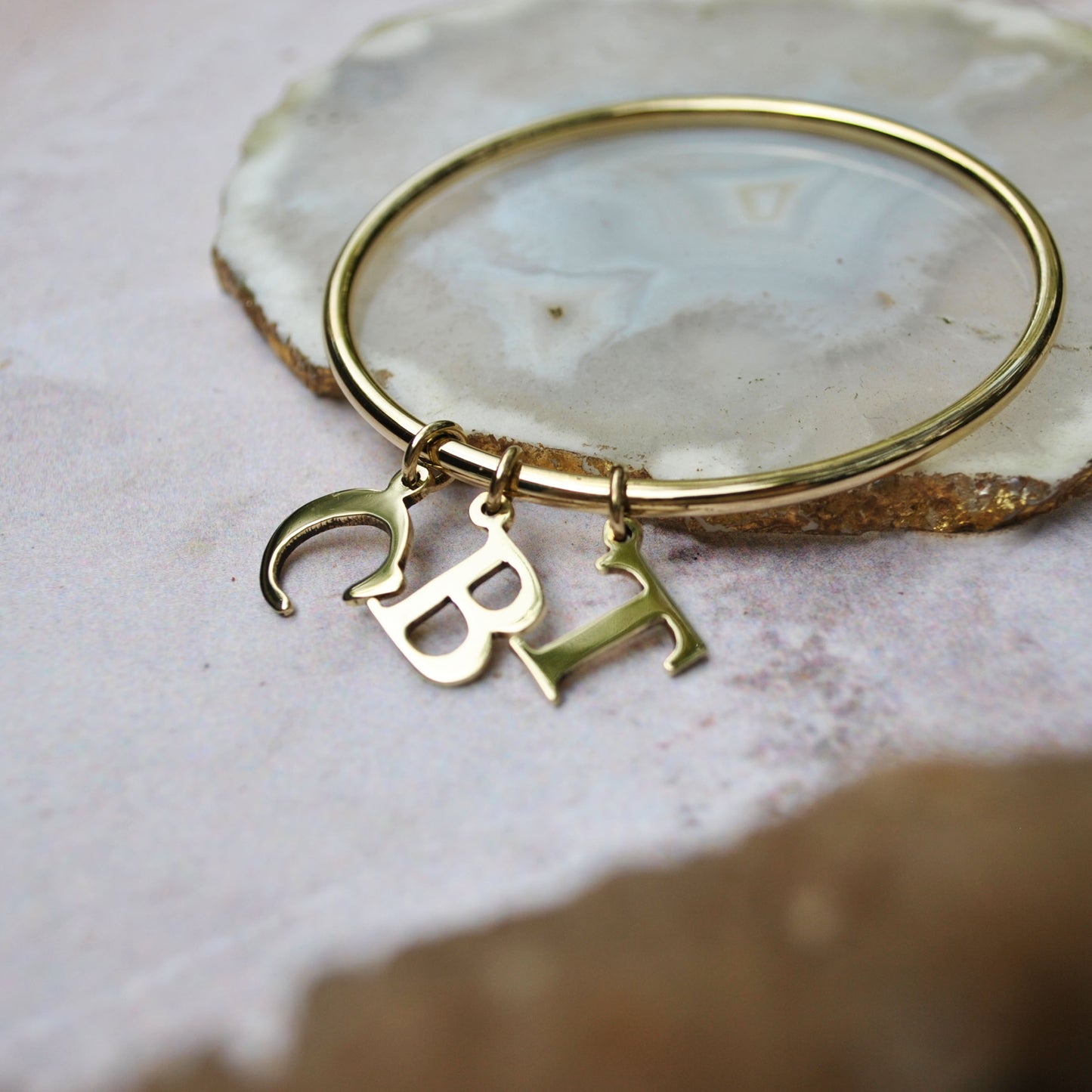 Cutout Initial Charm Bangle