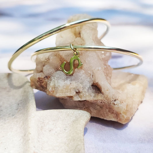 Cutout Initial Charm Bangle