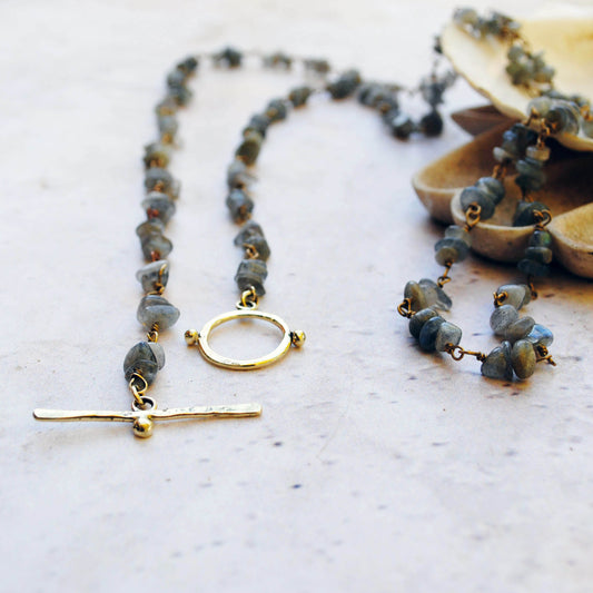 LABRADORITE Beaded Necklace with URCHIN TOGGLE