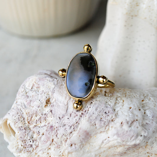 Oval Montana Moss Agate Ring set in Brass